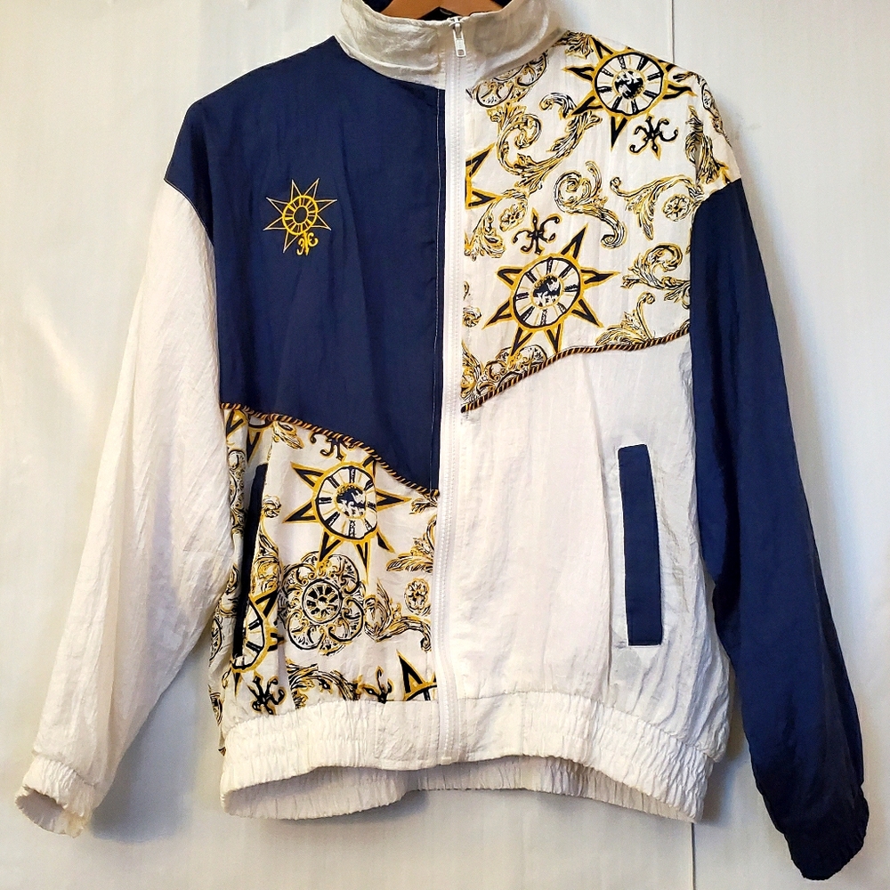 L Vintage 90's Navy Windbreaker Bomber Jacket